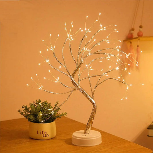 LED Night Light Mini Christmas Tree Copper Wire Garland Lamp For Bedroom Living Room Kitchen Holiday Decor