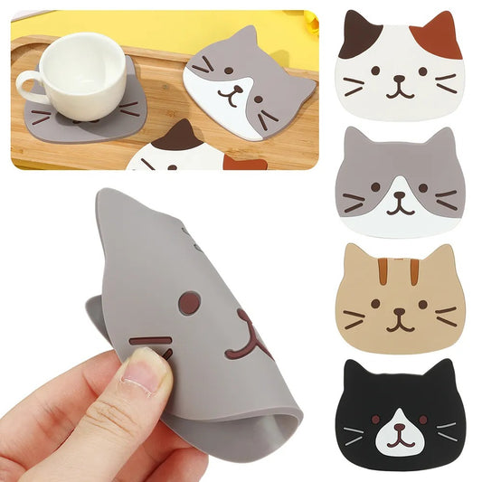 Cartoon Cat Shaped Silicone Dining Table Placemat Coaster Heat Resistant Animal Coffee Drink Pad