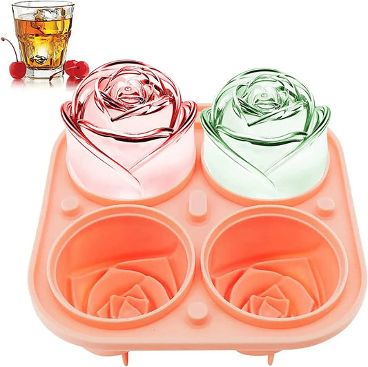 3D Rose Ice Moulds 2.5 Inch, Large Silicone Ice Cube Trays, Make 4 Giant Cute Rose Shaped Moulds