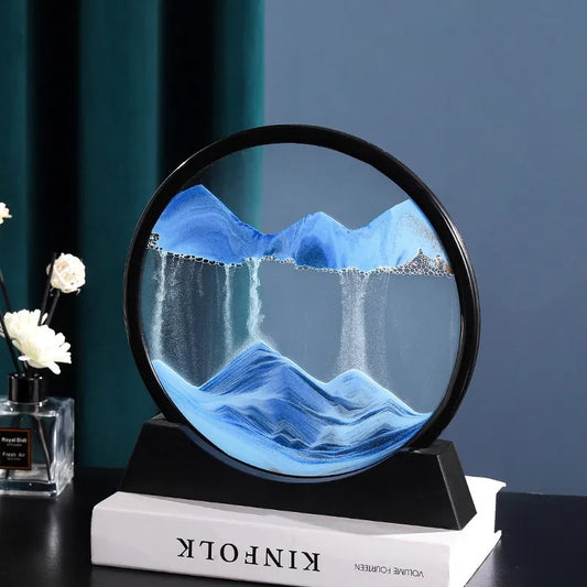 3D Moving Sand Art Picture Round Glass Deep Seascape Quicksand Hourglass