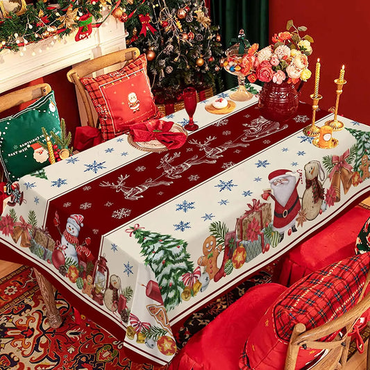 Christmas Themed Rectangular Tablecloth, Snowman Santa Reindeer Gifts