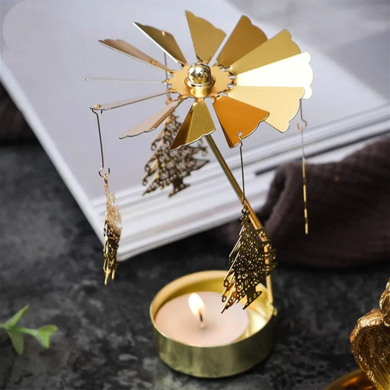 1pc Metal Rotating Christmas Candle Holder Dinner Decoration Gift
