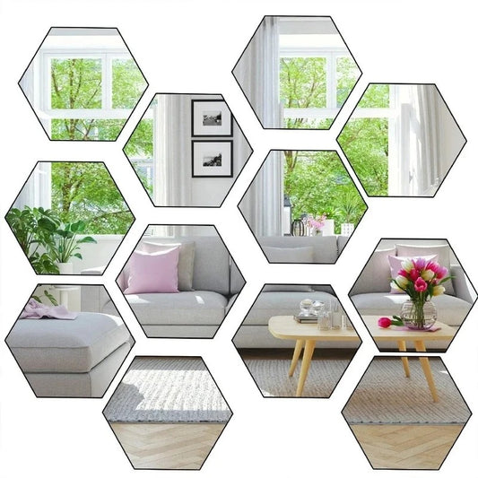 24/6Pcs 3D Mirror Wall Sticker Hexagon Acrylic Self Adhesive Mosaic, Removeable Wall Sticker DIY Home Art