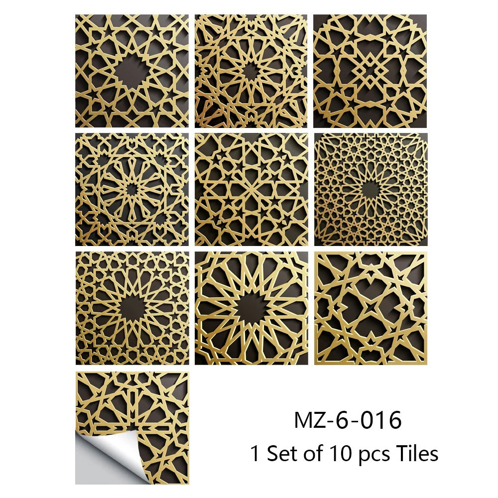 10Pcs Retro Pattern Matte Surface Tiles Sticker Kitchen Bathroom Tables Floors Art Decals